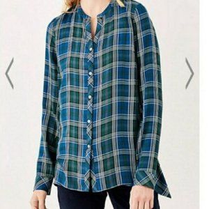 J Jill Green Teal Plaid Button Front Tunic Shirt